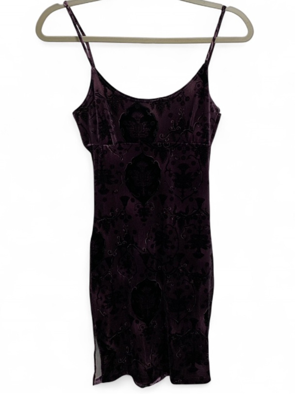 Y2K Velvet Purple Paisley Print Slip Dress with Spaghetti Straps
